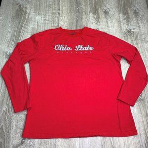 Ohio State Embroidered  Mens Long Sleeve Shirt Red Size XL